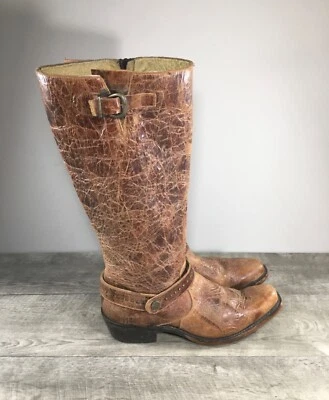 Botas de motociclista femininas Sundance VU6003 arnês couro marrom desgastado tamanho 10 - Imagem 1 de 4