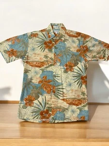 Pierre Cardin Shirt Men’s Sm Beige Hawaiian Floral Palm Cotton Button - Picture 1 of 9