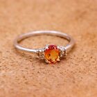 Prong Set Natural Orange Sapphire Gemstone Ring For Women 925 Sterling Silver