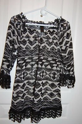 Top Ali Miles malla crema y negro con flecos talla S Foto 1 de 4