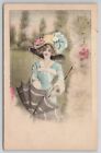 Lovely Lady Edwardian Woman In Pale Blue With Parasol C1911 Postcard Q28