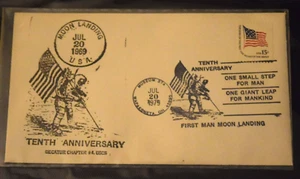 ViNTAGE Apollo 11 10th Anniversary, Double Cancel (1969 & 1979) w 15c Flag Stamp - Picture 1 of 3