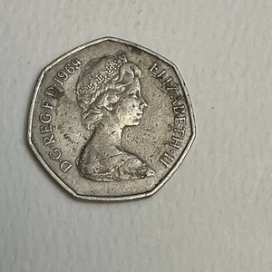 1969 United Kingdom 50 New Pence World Coin Inventory 316 - Foto 1 di 4