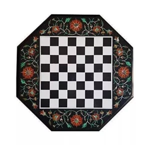 18'' black Marble Inlay Chess Board Handmade Marble chess table top with figures - Picture 1 of 5