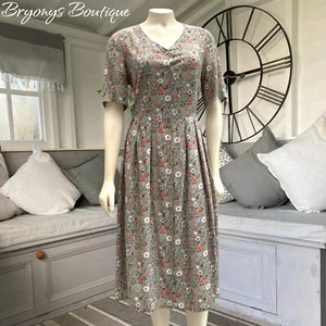 Vintage M&S Marks & Spencer St Michaels Tee Shirt Kleid Ditsy Floral Grün 12 - Bild 1 von 14