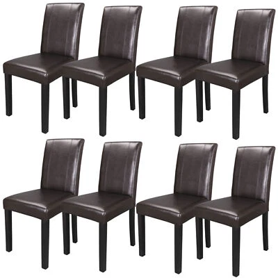 Set of 8 Leather Formal Parson Chairs Dining Room Chairs Wood Leg w/Back Chairs - Image 1 of 4