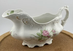 Vintage Johnson Bros. Pat. Oct. 12 1902 Gravy Boat with Pink Roses - Picture 1 of 10