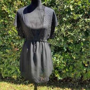 MIKEN SWIM Black Sheer Plunge V Neck Coverup Dress S - Picture 1 of 5