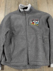Disney Fleece Jacket Womens Small Gray Zip Up Long Sleeve Mickey Minnie Hearts - Picture 1 of 10