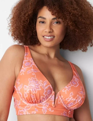 LANE BRYANT CACIQUE NATACIÓN NECTARINA FLORAL CON AROS EN V BIKINI TOP TALLA 44DDD Foto 1 de 4