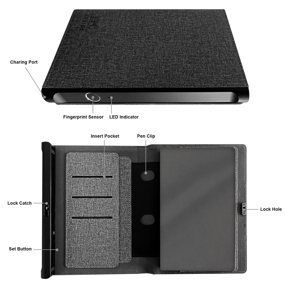 Large Journal Notebook Diary with Fingerprint Lock Insert Pocket Pen Clip Gift - Image 1 of 4