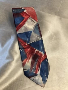 Vintage Ketch abstrakte Herrenkrawatte der 80er Jahre rot, weiß und blau. - Bild 1 von 10