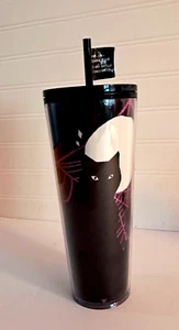 Starbucks Tumbler Halloween Glow in the Dark Black Cat Moon Spiderweb 2021 New - Picture 1 of 12
