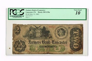 PENNSYLVANIA Farmers Bank Lancaster $2 1862 Haxby PA205-G50a - PCGS Very Good 10 - Picture 1 of 2