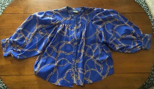 Camisa Top Maeve Anthropologie Algodón Azul Dorado Estampado Cadena Med - Imagen 1 de 9