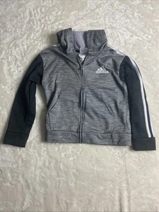 Boys Adidas Hooded Zip Up Sweat Shirt Jacket Size 6 Black/Gray - Picture 1 of 6