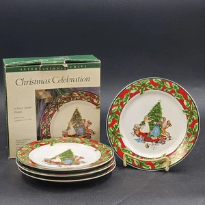 4 Bob Timberlake 7.5" Salad Plates Christmas Celebration Stoneware Vintage 1994 - Picture 1 of 17