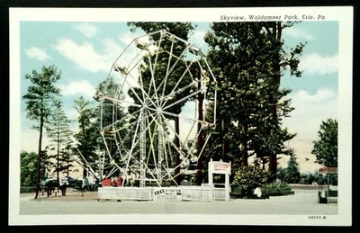 Vintage Linen Postcard Skyview Ferris Wheel Waldameer Park Erie PA - Image 1 of 2