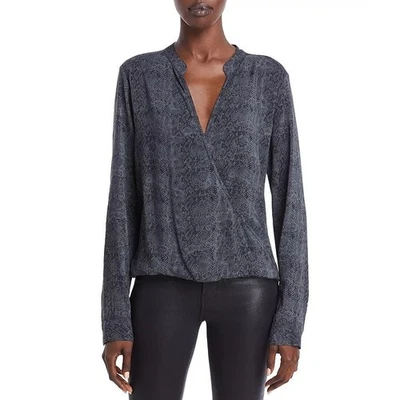 Espléndida Blusa Relajada Cruzada Viscosa Estampado Serpiente Carbón Mujer Talla L Foto 1 de 4