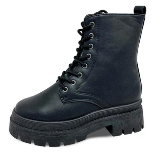A2Z Damen Schnürstiefel klobig Kampfstiefel stilvoll schwarz PU Knöchelschuhe - Bild 1 von 8