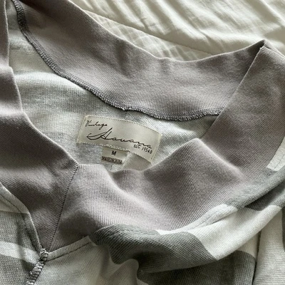 Camisa de algodón vintage Havana con cuello en V para mujer talla M gris a rayas boho top de gran tamaño Foto 1 de 4