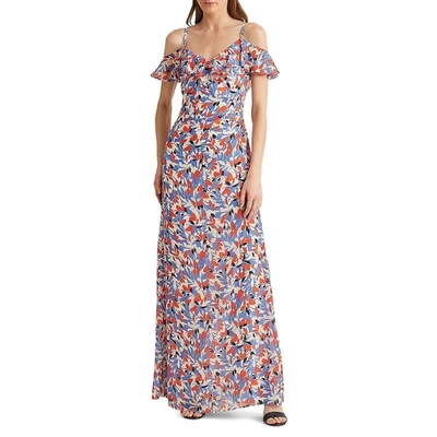 Lauren Ralph Lauren Women Floral Georgette Cold-Shoulder Maxi Gown Dress Size 16 - Image 1 of 4