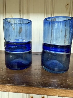 "Vasos soplados a mano/anillo azul cobalto tinte azul 5,25""" Foto 1 de 4