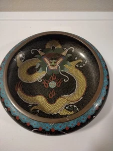 Chinese Cloisonne on Bronze 7.75" Dragon Centerpiece Bowl Base Marked - Picture 1 of 21