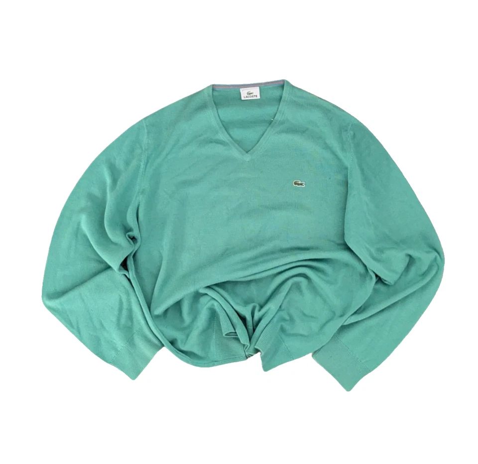Lacoste Vintage Men’s Size 7 Color Mente Knit Sweater V Neck Pullover Jumper - Imagen 1 de 4