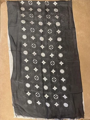 Louis Vuitton Bufanda Monograma Seda Mujer Negro Plata 40x160cm Foto 1 de 3