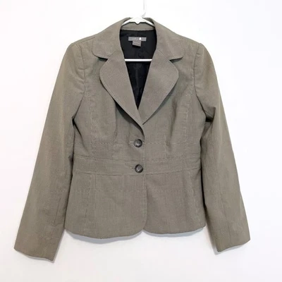 ANN TAYLOR 工厂棕褐色黑色千鸟格双扣工作外套夹克 4 — 第 1/4 张图片