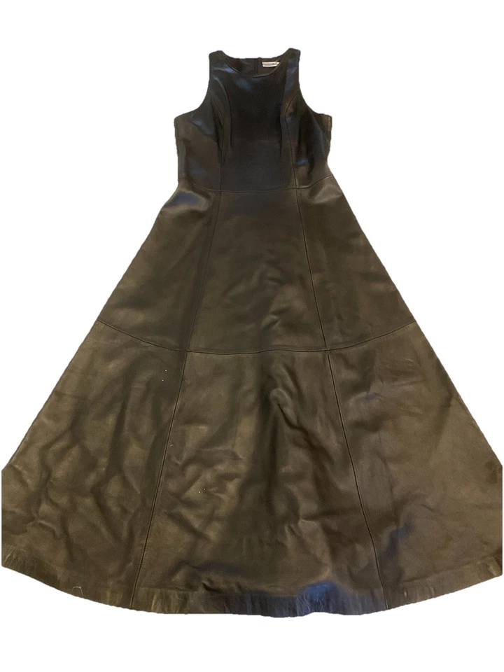 Vintage 100% Leather Newport News Maxi Dress Black Full Skirt Sleeveless 10 M 8 - Image 1 of 4