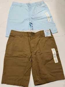 2X Cat & Jack Boys Flat Front Shorts, At the Knee Size 14 Brown And Blue - Picture 1 of 11