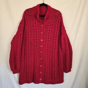 Cárdigan para mujer 2X-3X rojo tejido a ganchillo grueso suéter abotonado acogedor cabina - Imagen 1 de 5