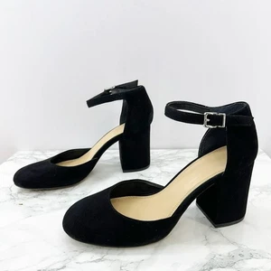 Gianni Bini Black Suede Round Toe Block Heels Size 7.5 - Picture 1 of 7