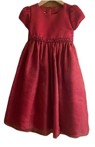 Red Party Dress Cinderella Beaded Short Sleeves Satin w Petticoat Princes 4T - Picture 1 of 2