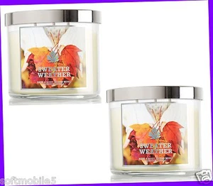 2 Gläser Bath & Body Works PULLOVER WETTER 3-Docht gefüllte Kerze 14,5 0z  - Bild 1 von 1