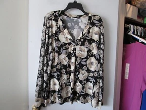 WOMAN'S BLACK PRINT DRESSY BLOUSE/SHIRT-SIZE XL-NWT - Picture 1 of 5