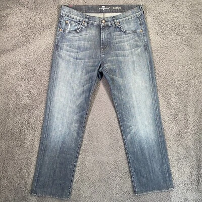 7 For All Mankind Mens 34x32 Austyn Relaxed Straight Fit Jeans Whiskered Denim - Image 1 of 4