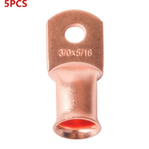 5x 3/0 Ga AWG 5/16" Stud Ring Cable Lug Crimp Bare Copper Terminal Non-Insulated - Picture 1 of 3
