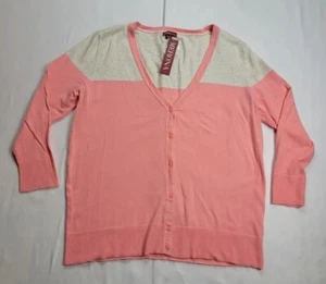 Merona Women's Sz XXL Cardigan V-Neck Pink Tan Ultra Fit Sweater - Picture 1 of 8