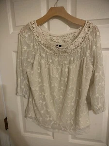 Heart Soul Lined Shirt With Lace Trim LARGE - Picture 1 of 8