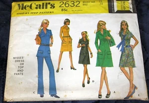 Vestido o top/pantalones McCalls 2632 vintage 1970 patrón talla 12 busto 34 - Imagen 1 de 2