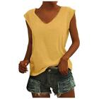 Womens V Neck Solid Tank Vest Tops Ladies Summer Casual Loose Sleeveless T-Shirt