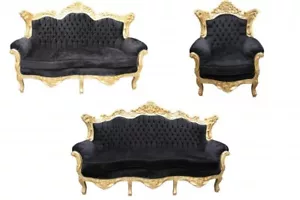 Casa Padrino Barock Wohnzimmer Set Schwarz/Gold - 3er Sofa+2er Sofa + 1 Sessel - Bild 1 von 4