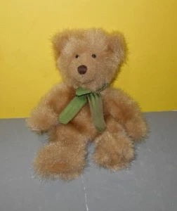 Russ Barrington 10 Zoll Teddybär Bohne Plüsch mit grünem Band & Wildlederimitatpfoten - Bild 1 von 2