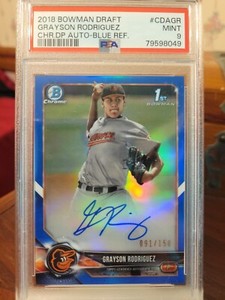 Grayson Rodriguez 2018 Bowman Draft Chrome 1st Blue Refractor RC Auto /150 PSA 9