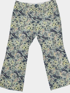 Free People Crop Pants 6 Maui Paisley Wide Leg Green Zip Fly Cotton Hippie Boho - Picture 1 of 14