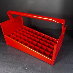 Red Garage Metal Parts Organizer 50 Slot Slanted Bin w Folding Handles 14x9x8 - Picture 1 of 19