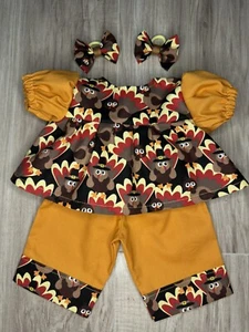 16” Cabbage Patch Kids Doll Clothes Thanksgiving Turkeys Pants Outfit Bows - Picture 1 of 3